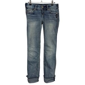 Silver Jeans McKenzie Flap Straight Folded Womens 26/34 Medium Wash Blue Ankle